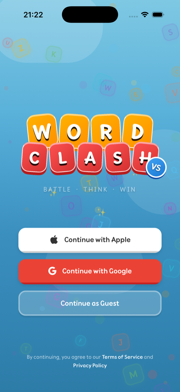 Word Clash app welcome screen